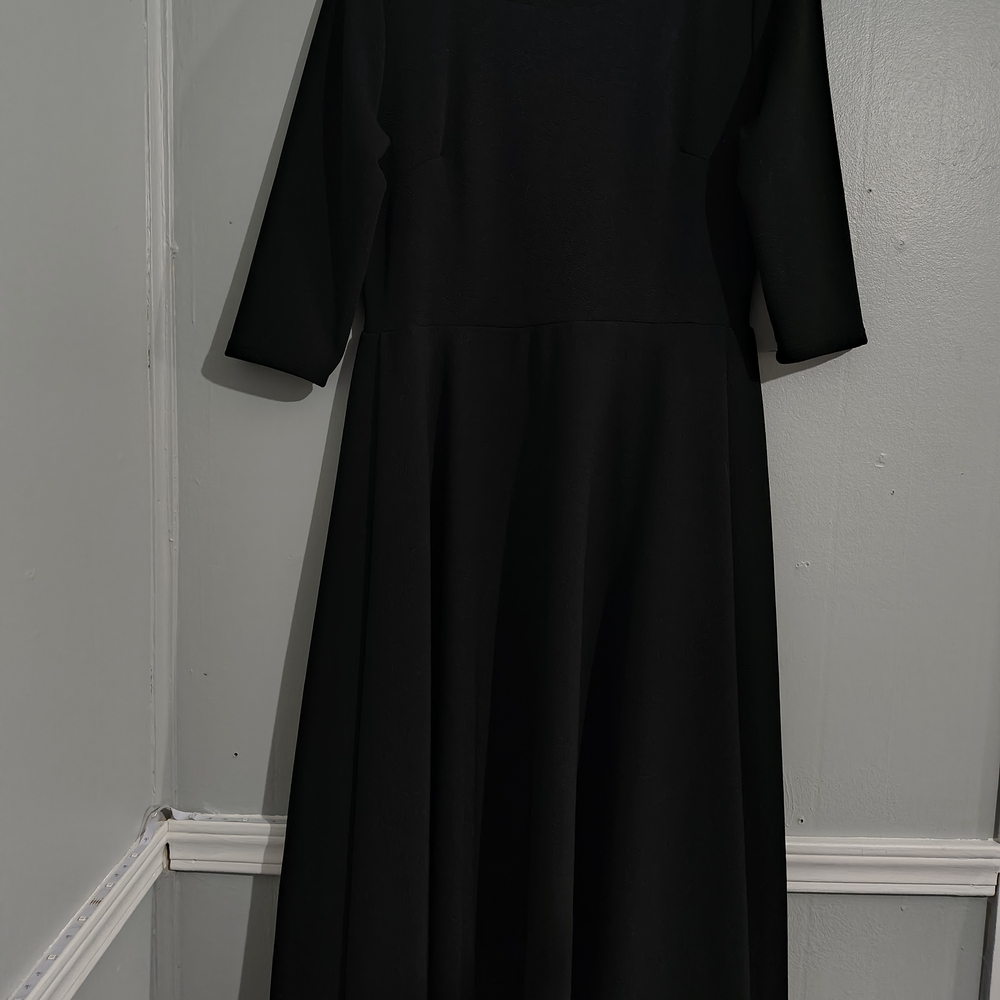 Milly Black XL 3/4 Sleeve Fit Flare Midi Dress NWT Party Holiday Stretch